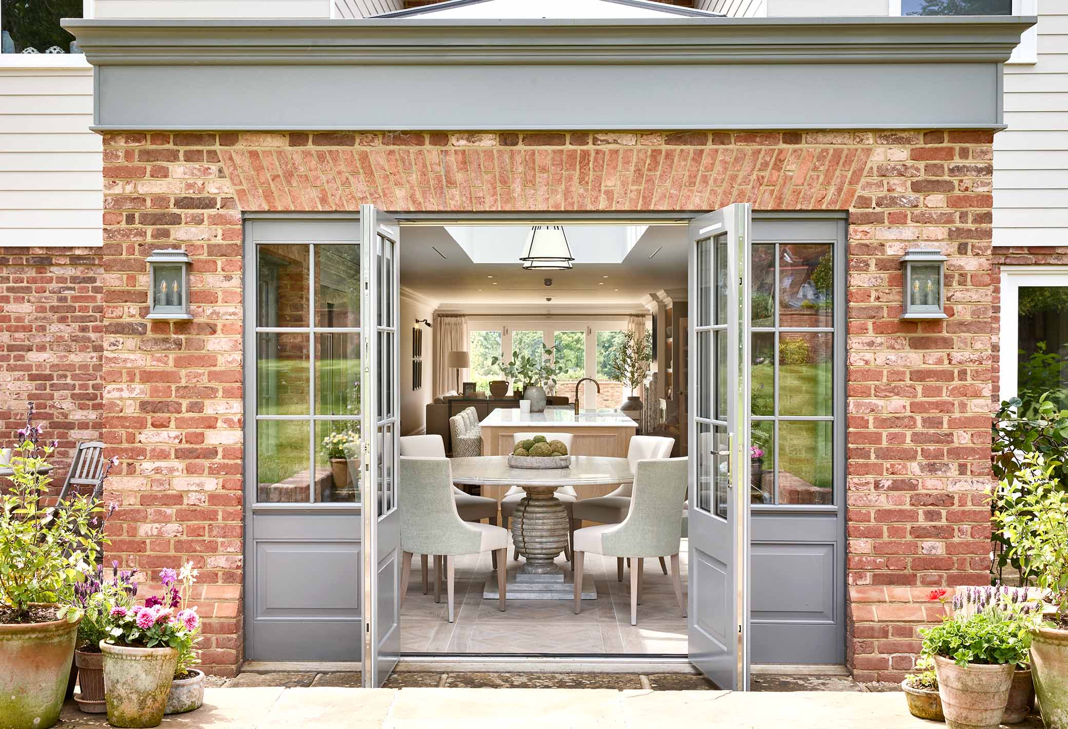 outside view of dining area and luxury kitchen in Surrey