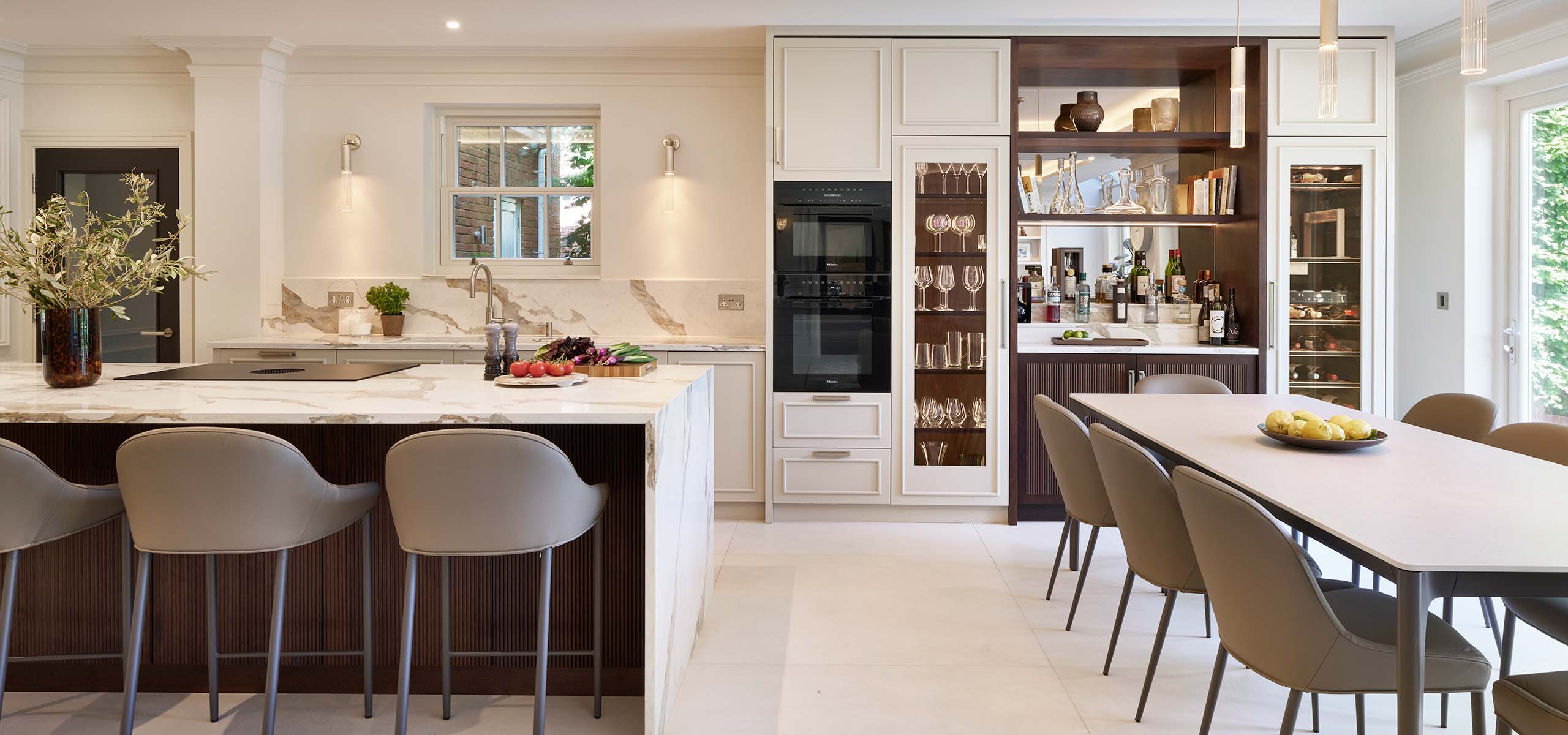 Cambridge Shaker Sorrento Bespoke Kitchen Dining Bar Area Full View